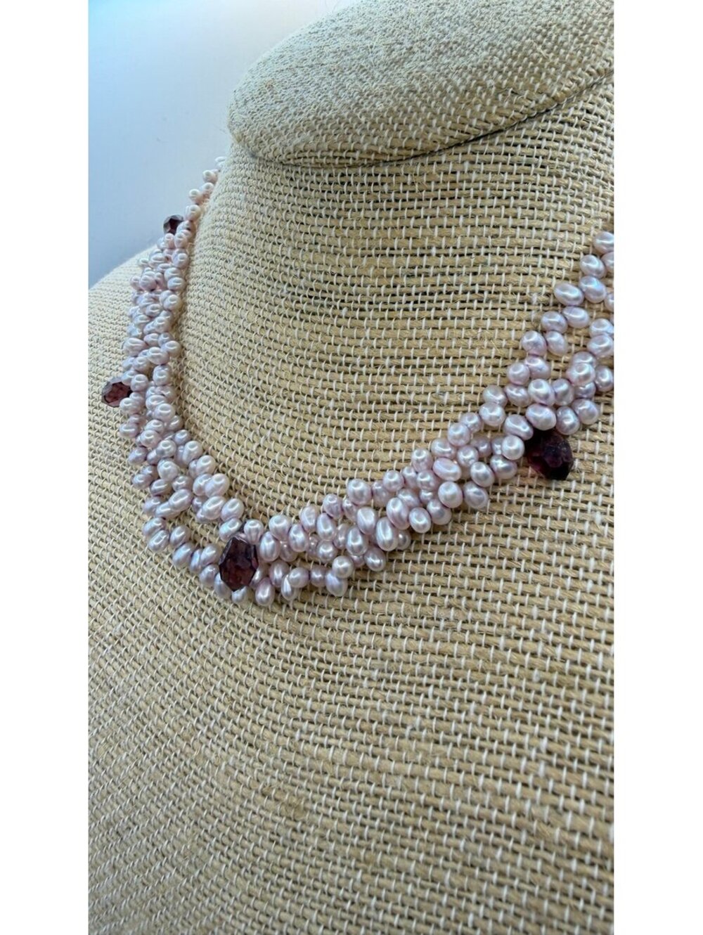Argento Vivo Genuine Freshwater Pearl & Garnet Necklace | Multi-Strand, Vintage